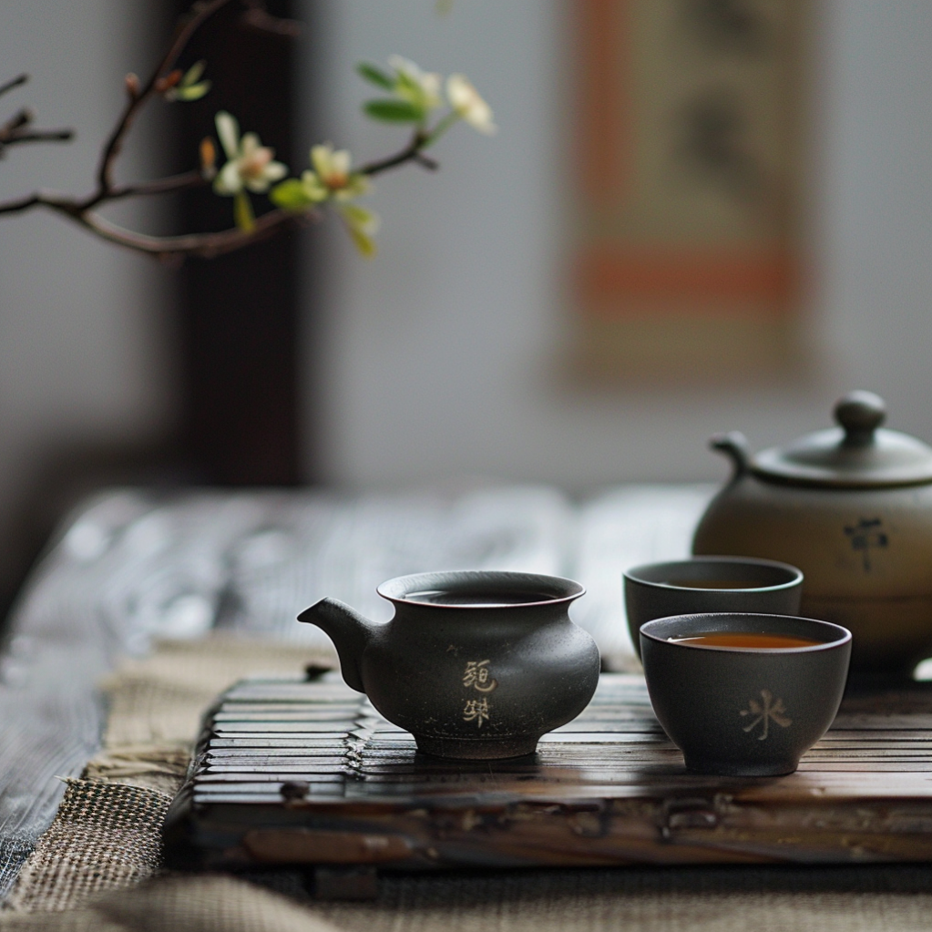 a chinese tea set on table