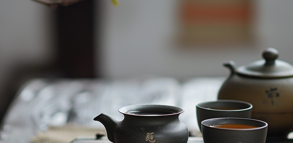 a chinese tea set on table